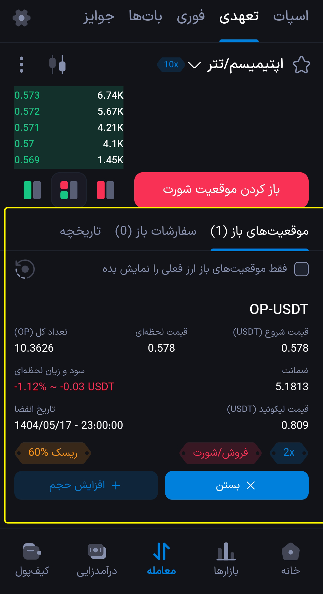 پوزیشن های باز